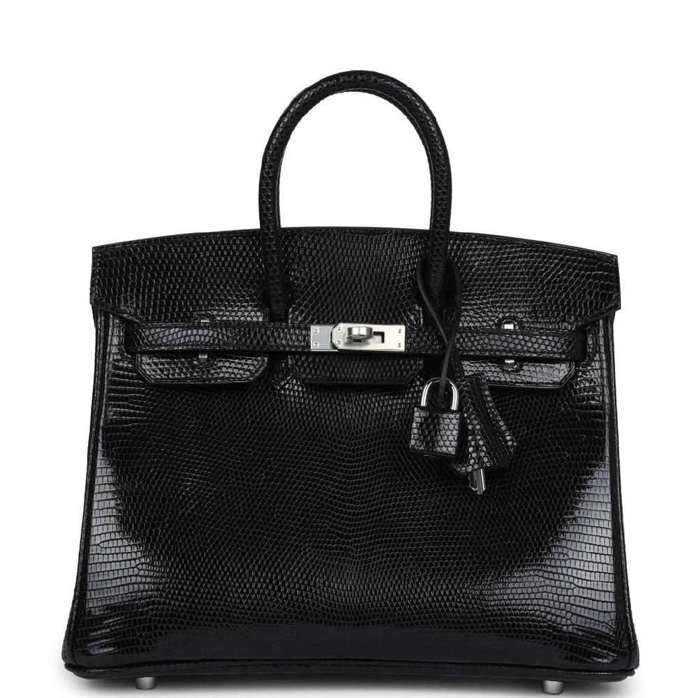 Hermes Birkin 25 Black Shiny Varanus Niloticus Lizard Palladium Hardware