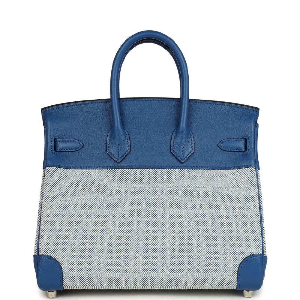 Hermes Birkin 25 Bleu France Swift And Bleu Bill-Ecru Toile H Canvas Palladium Hardware