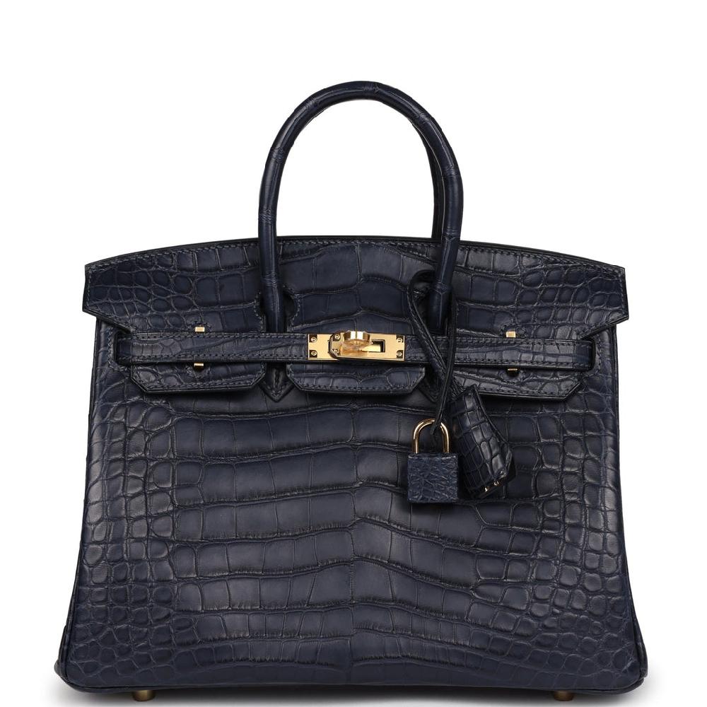 Hermes Birkin 25 Bleu Indigo Matte Alligator Gold Hardware
