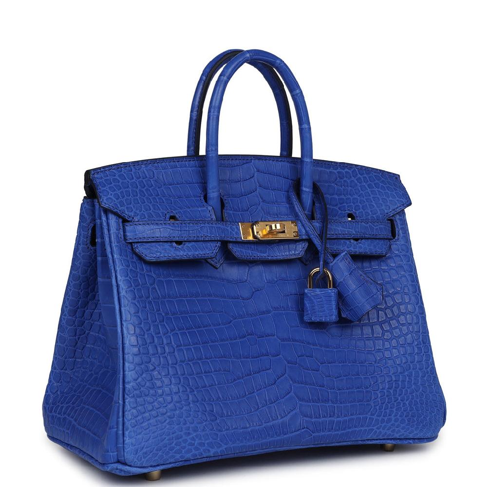 Hermes Birkin 25 Bleu Royal Matte Porosus Crocodile Gold Hardware