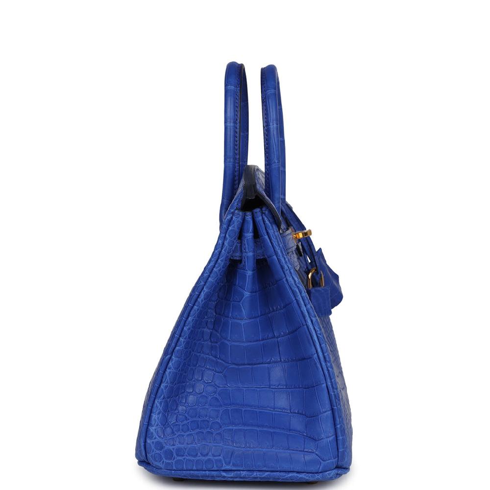 Hermes Birkin 25 Bleu Royal Matte Porosus Crocodile Gold Hardware