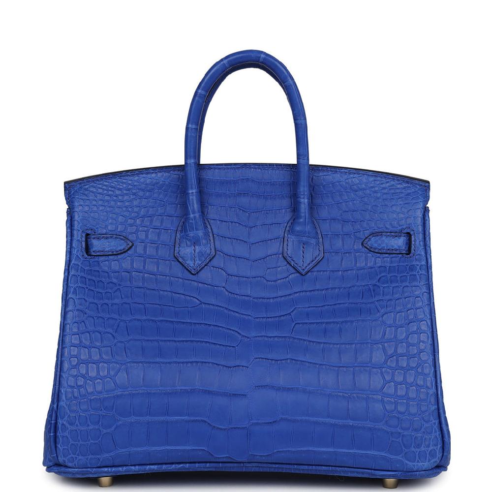 Hermes Birkin 25 Bleu Royal Matte Porosus Crocodile Gold Hardware