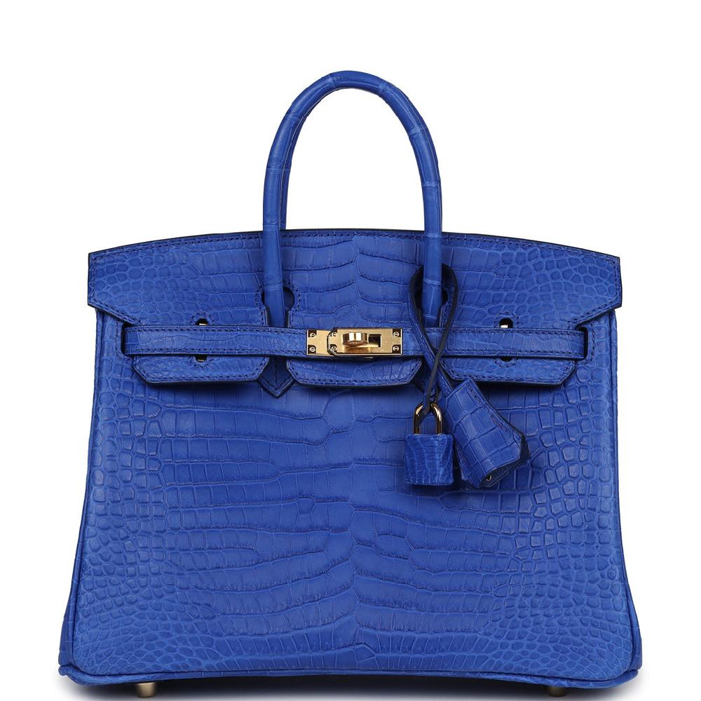 Hermes Birkin 25 Bleu Royal Matte Porosus Crocodile Gold Hardware