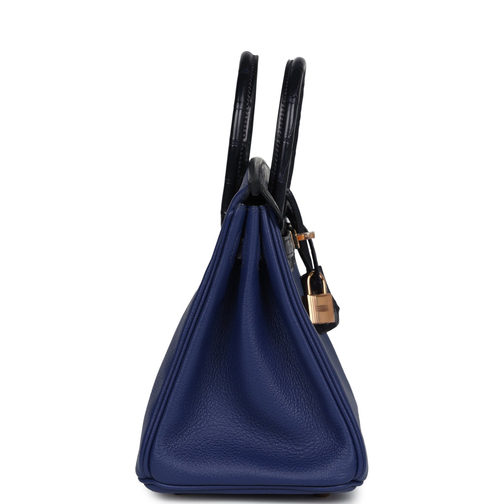 Hermes Birkin 25 Bleu Saphir Taurillion Novillo And Bleu Marine Matte Alligator Touch Rose Gold Hardware