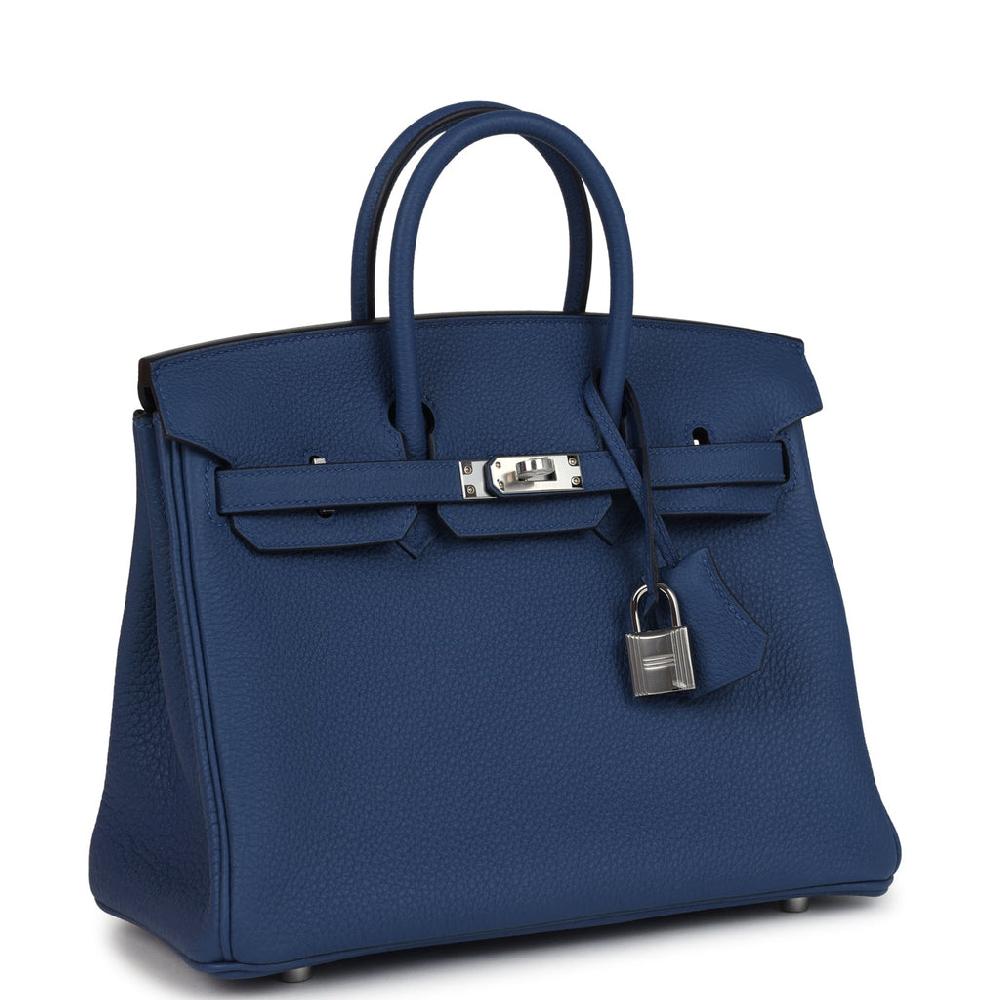 Hermes Birkin 25 Bleu Tie Togo Palladium Hardware