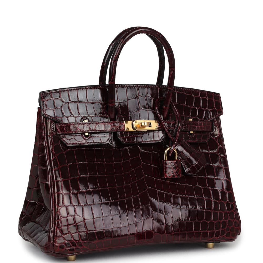 Hermes Birkin 25 Bordeaux Shiny Niloticus Crocodile Gold Hardware