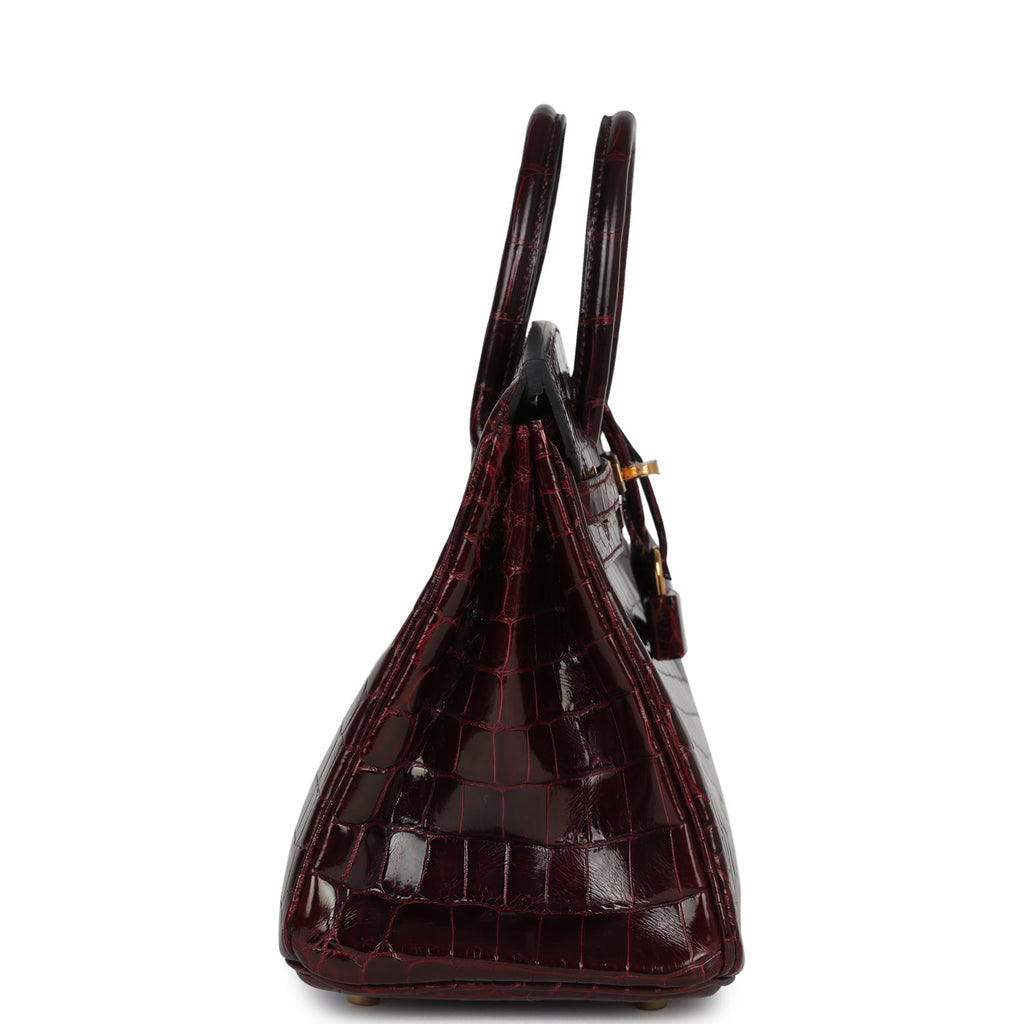 Hermes Birkin 25 Bordeaux Shiny Niloticus Crocodile Gold Hardware