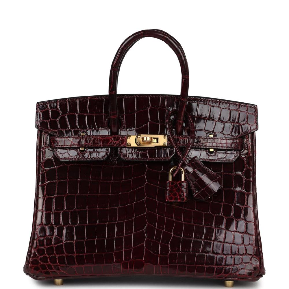 Hermes Birkin 25 Bordeaux Shiny Niloticus Crocodile Gold Hardware