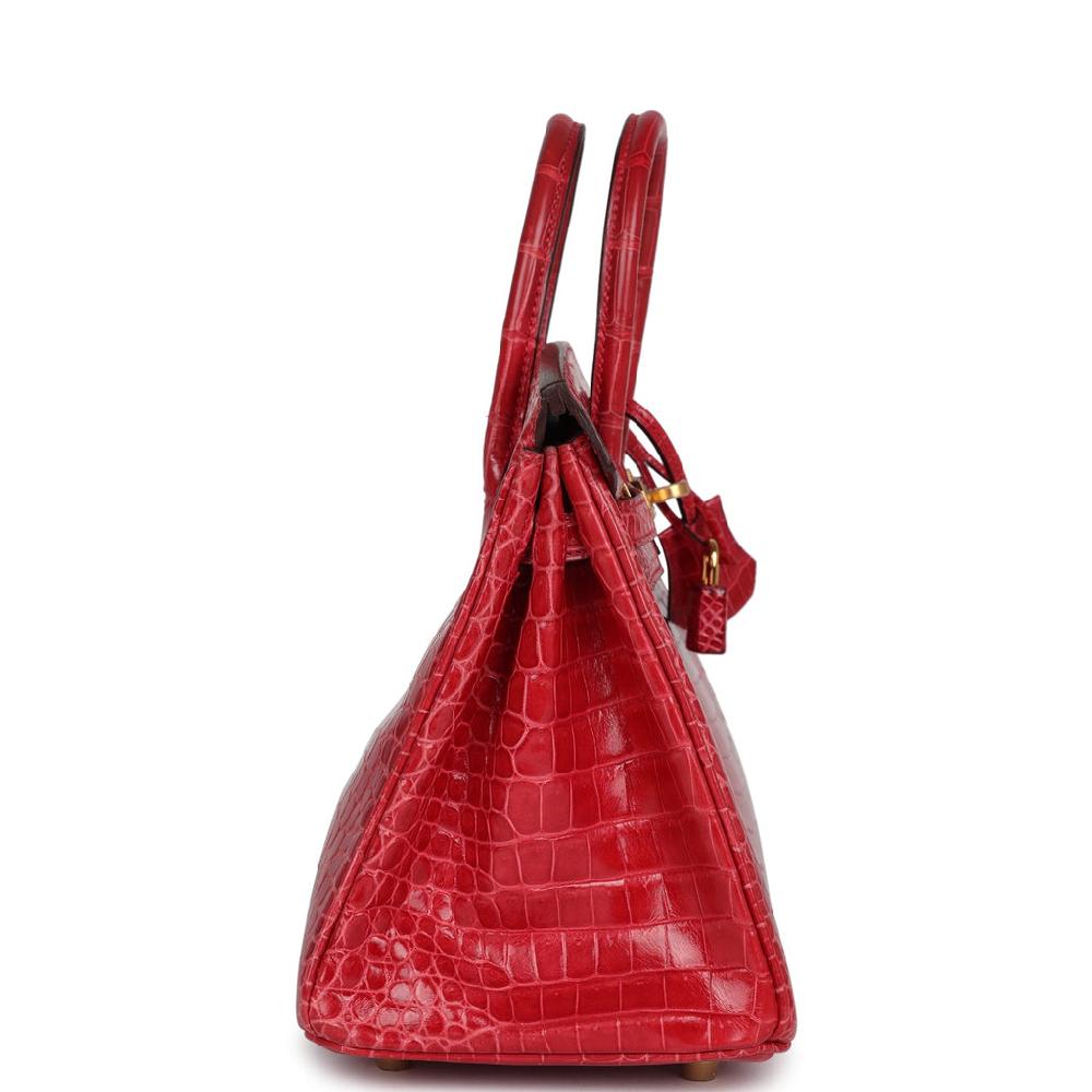 Hermes Birkin 25 Braise Shiny Porosus Crocodile Gold Hardware