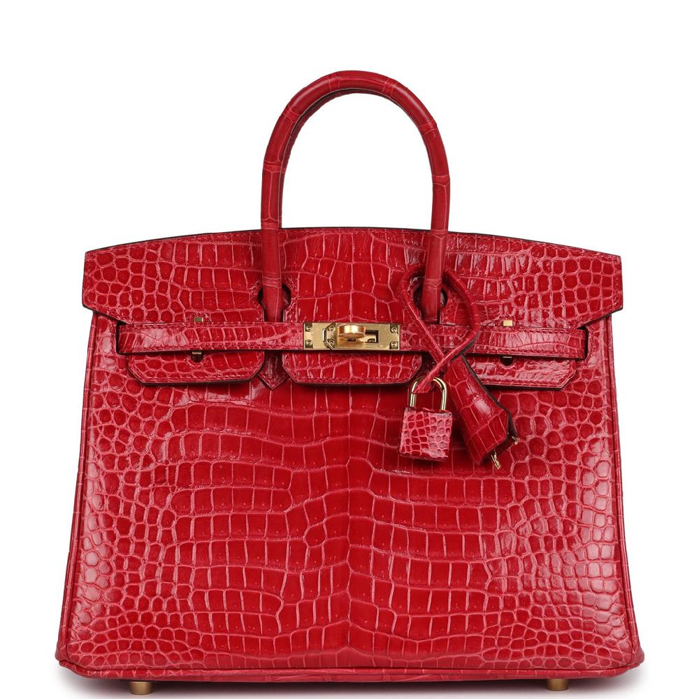 Hermes Birkin 25 Braise Shiny Porosus Crocodile Gold Hardware