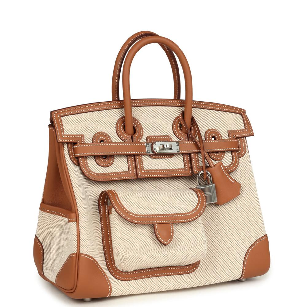 Hermes Birkin 25 Cargo Ecru-Beige Toile H And Gold Swift Palladium Hardware
