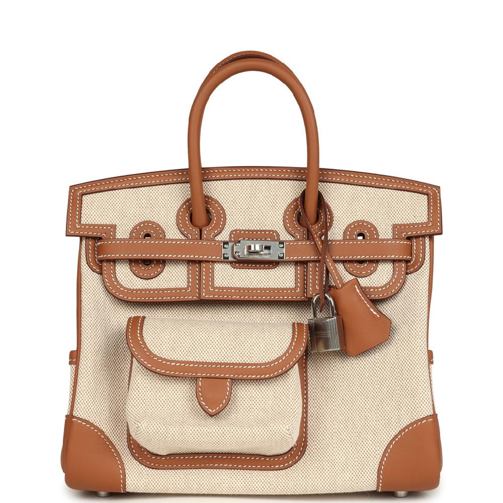 Hermes Birkin 25 Cargo Ecru-Beige Toile H and Gold Swift Palladium Hardware