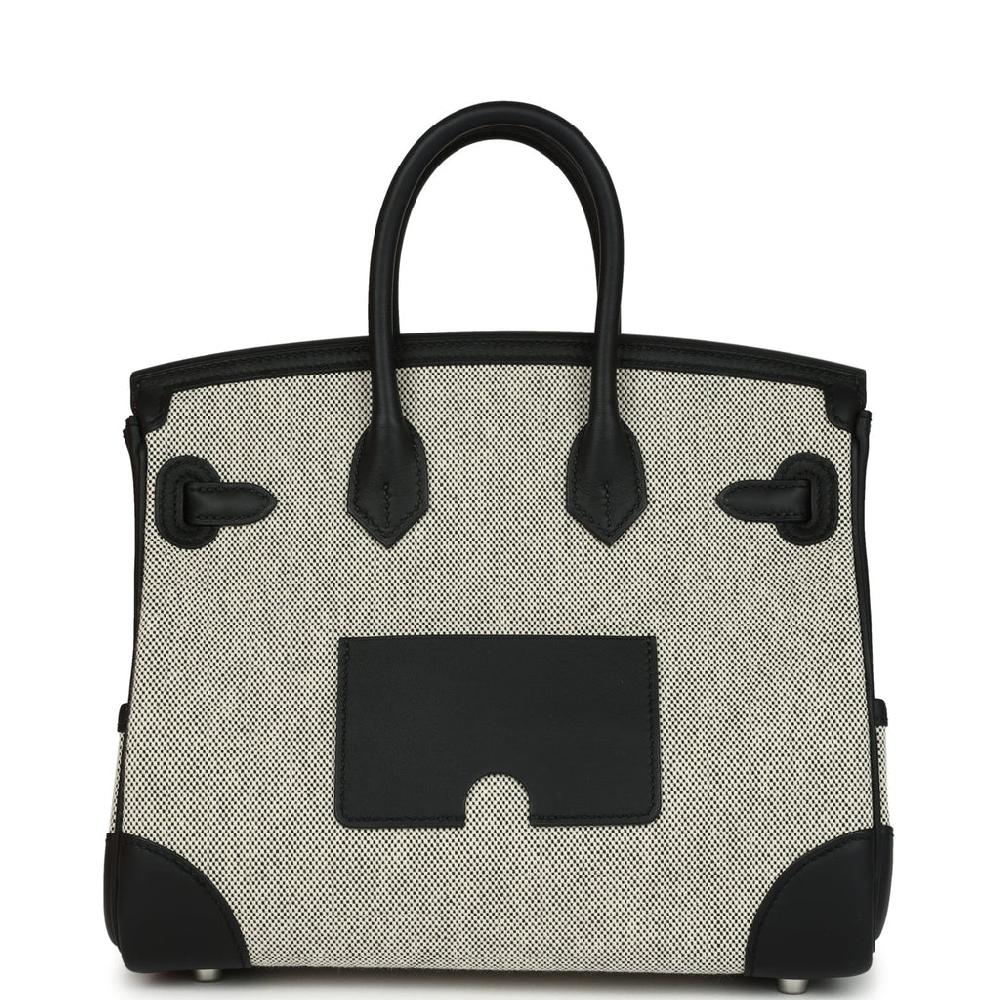 Hermes Birkin 25 Cargo Ecru-Black Toile H Canvas And Black Swift Palladium Hardware