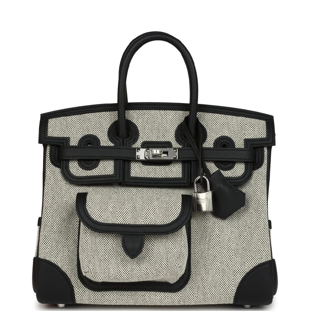 Hermes Birkin 25 Cargo Ecru-Black Toile H Canvas and Black Swift Palladium Hardware