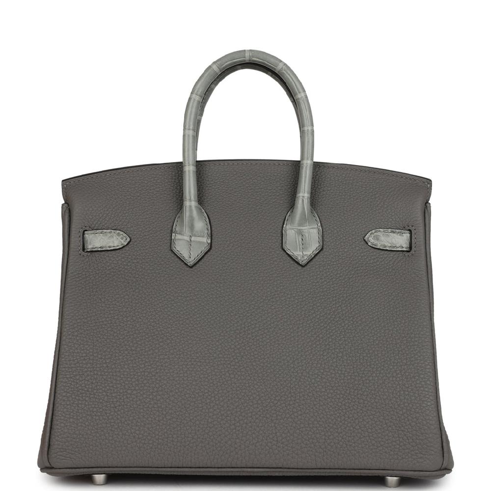 Hermes Birkin 25 Gris Meyer Togo And Gris Ciment Matte Alligator Touch Palladium Hardware