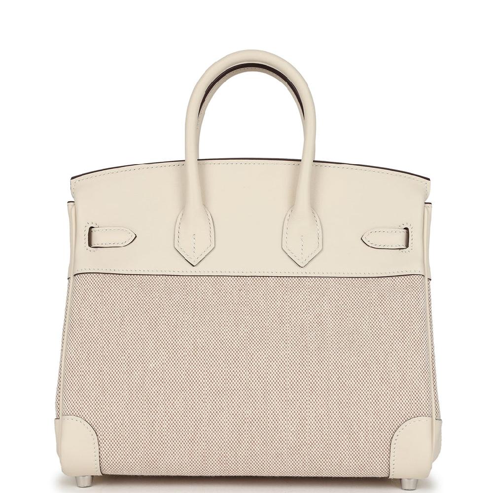 Hermes Birkin 25 Nata Swift And Ecru-Beige Toile H Canvas Palladium Hardware