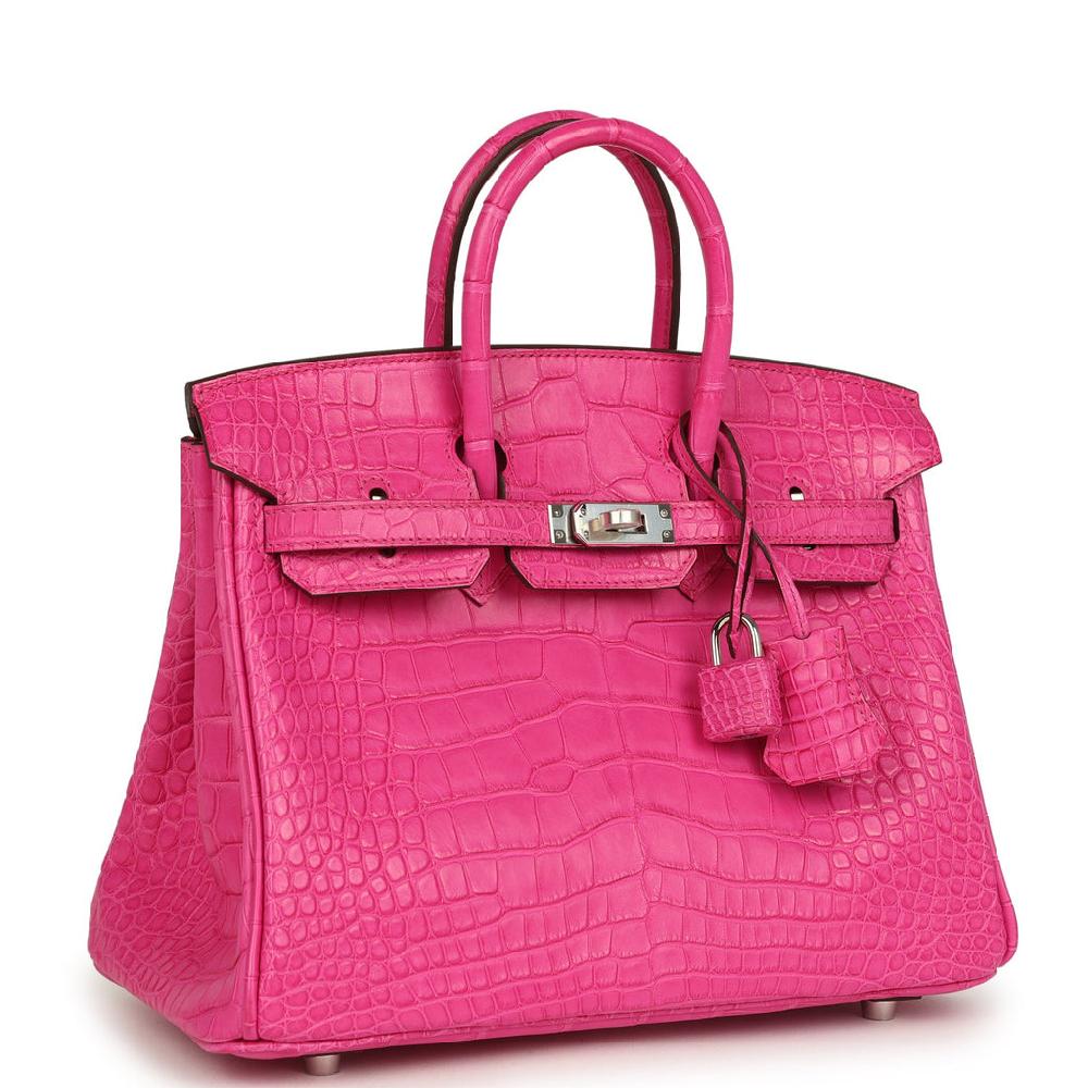 Hermes Birkin 25 Rose Shocking Matte Alligator Palladium Hardware
