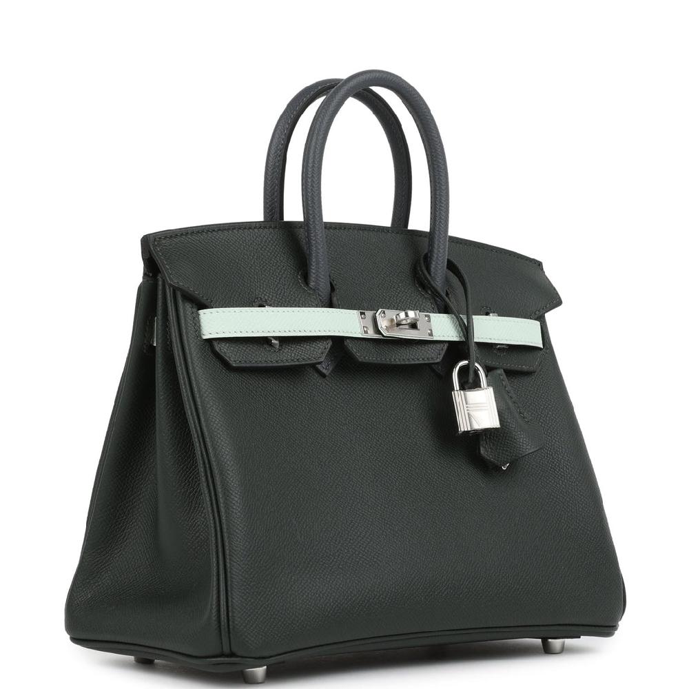 Hermes Birkin 25 Tricolor Vert Fonce Ardoise And Vert Peppermint Epsom Palladium Hardware