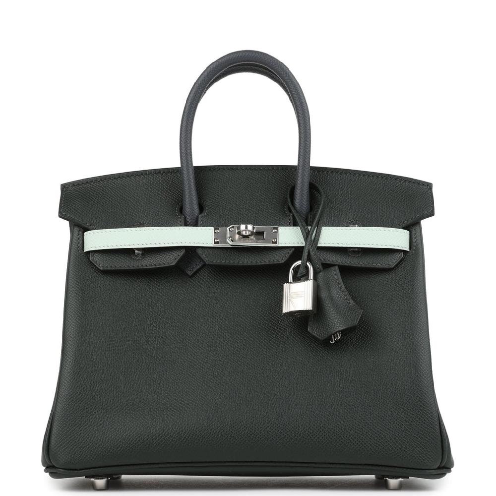 Hermes Birkin 25 Tricolor Vert Fonce Ardoise and Vert Peppermint Epsom Palladium Hardware