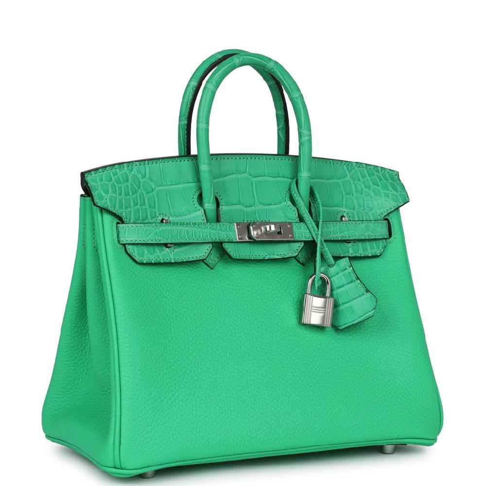 Hermes Birkin 25 Vert Comics Togo And Matte Alligator Touch Palladium Hardware