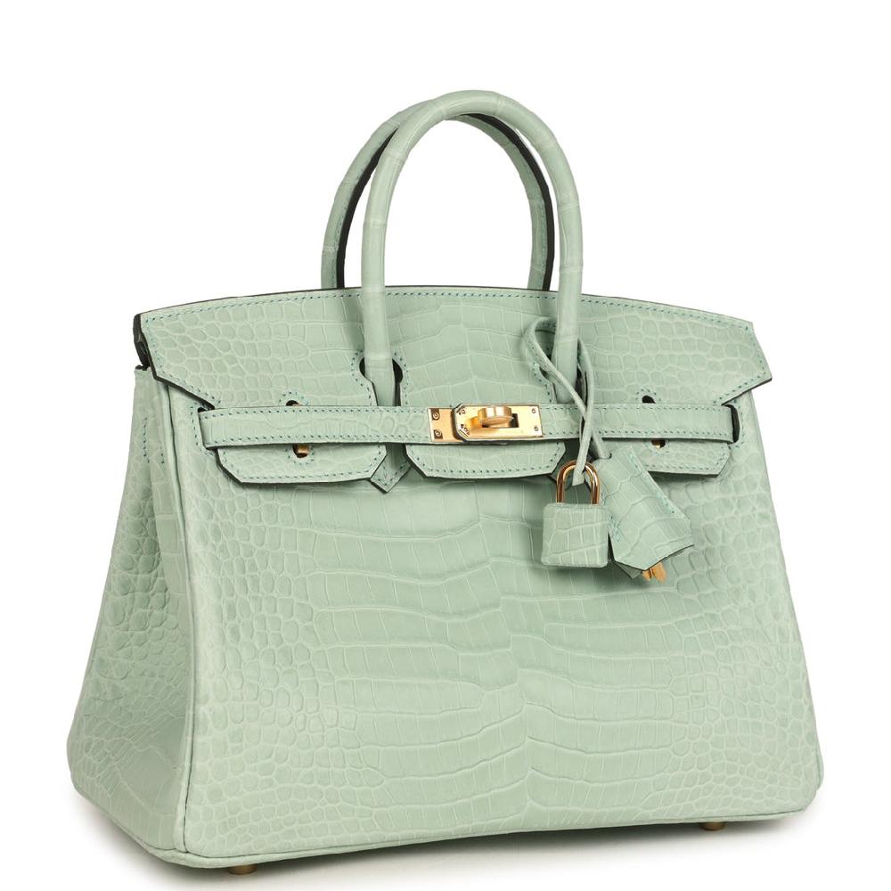 Hermes Birkin 25 Vert D'Eau Matte Porosus Crocodile Gold Hardware