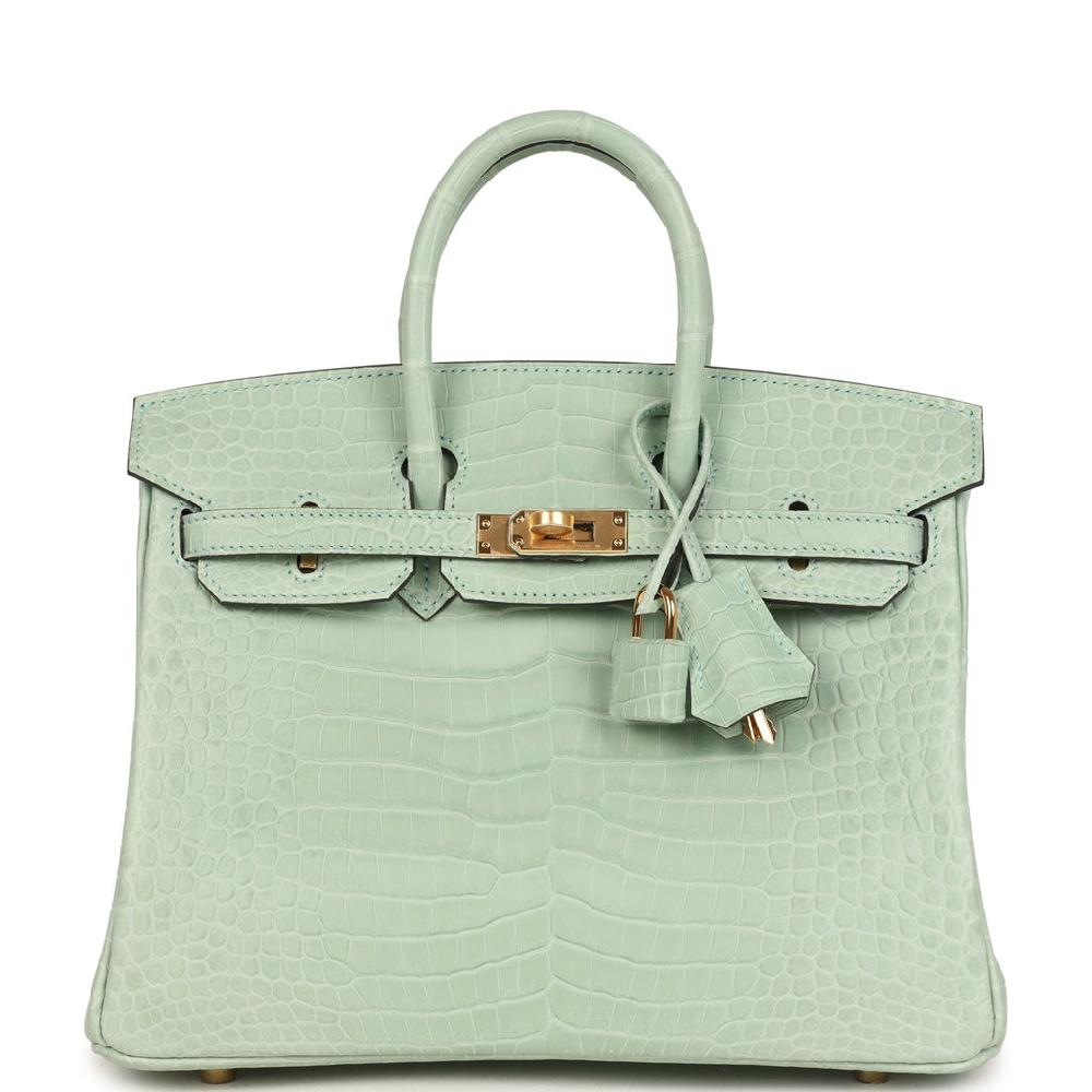 Hermes Birkin 25 Vert D'Eau Matte Porosus Crocodile Gold Hardware