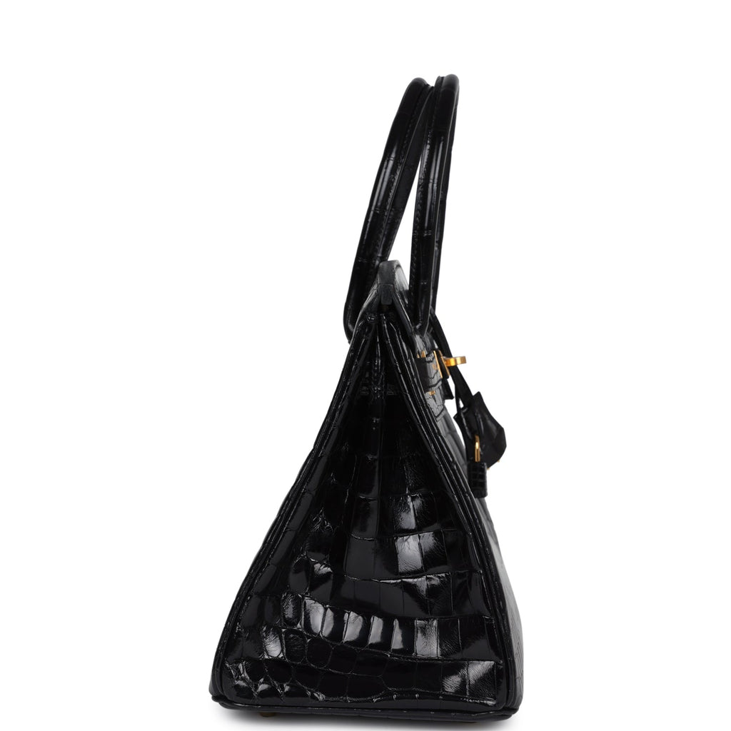 Hermes Birkin 30 Black Shiny Crocodile Niloticus Gold Hardware