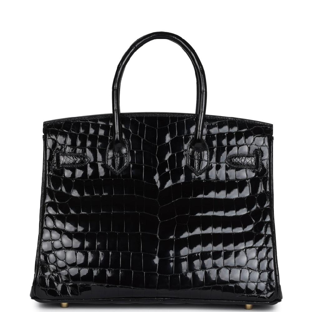 Hermes Birkin 30 Black Shiny Crocodile Niloticus Gold Hardware