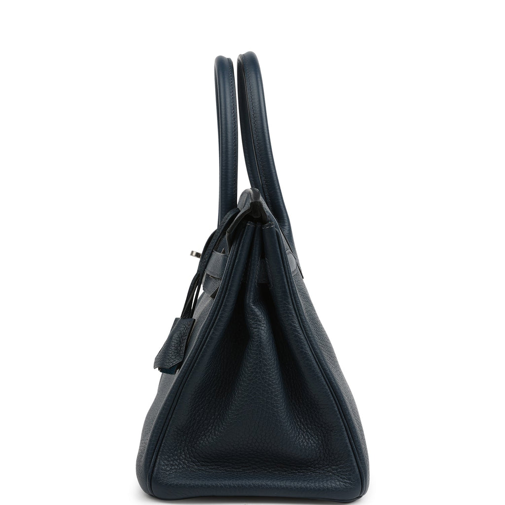 Hermes Birkin 30 Bleu De Prusse Verso Clemence Palladium Hardware