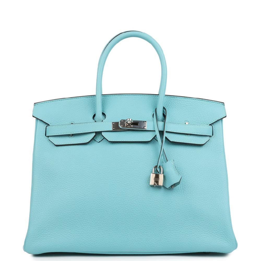 Hermes Birkin 35 Bleu Atoll Clemence Palladium Hardware