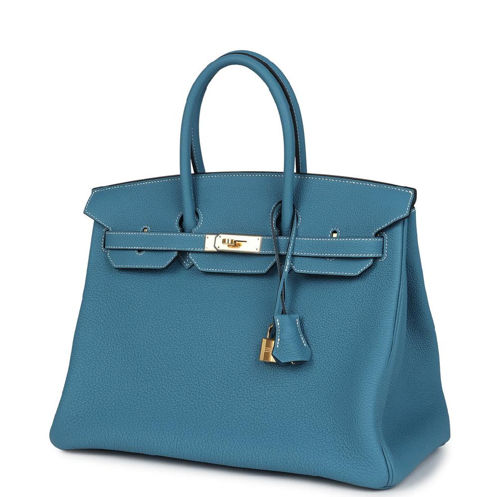 Hermes Birkin 35 Blue Jean Togo Gold Hardware