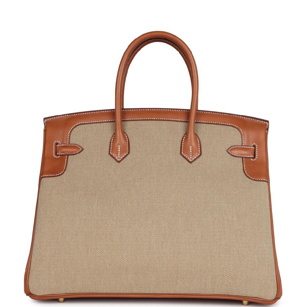 Hermes Birkin 35 Flag Ficelle And Paprika Toile H And Fauve Barenia Permabrass Hardware