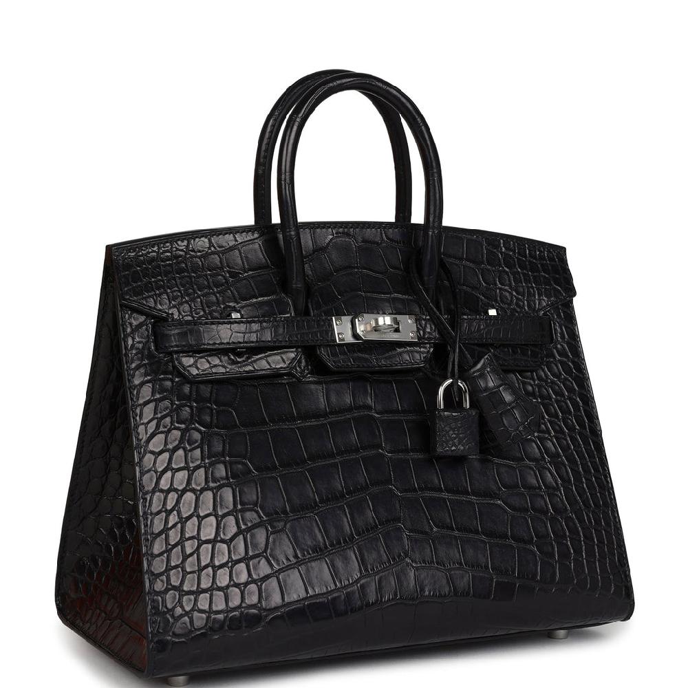 Hermes Birkin Sellier 25 Black Matte Alligator Palladium Hardware