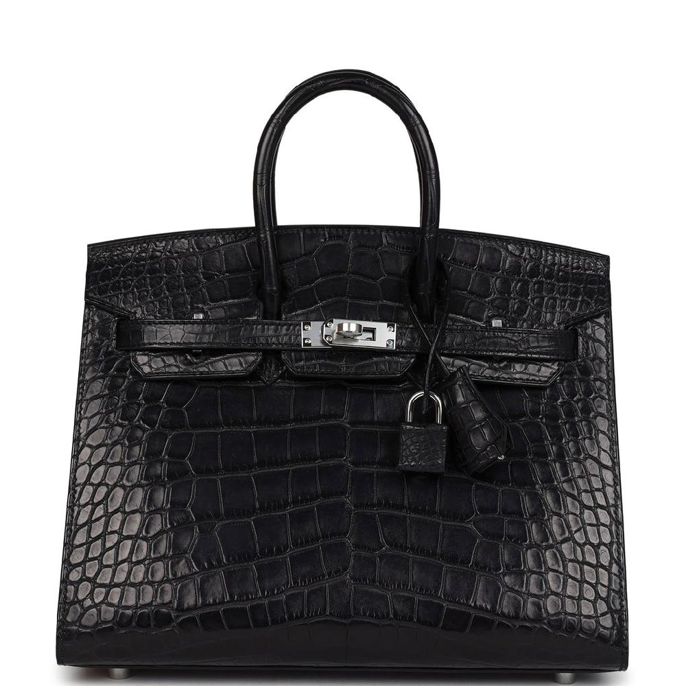 Hermes Birkin Sellier 25 Black Matte Alligator Palladium Hardware