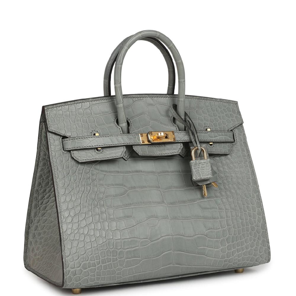 Hermes Birkin Sellier 25 Gris Ciment Matte Alligator Gold Hardware
