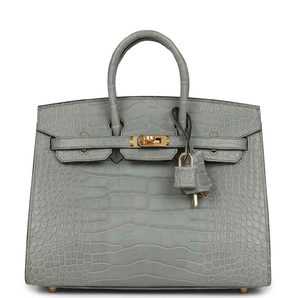 Hermes Birkin Sellier 25 Gris Ciment Matte Alligator Gold Hardware