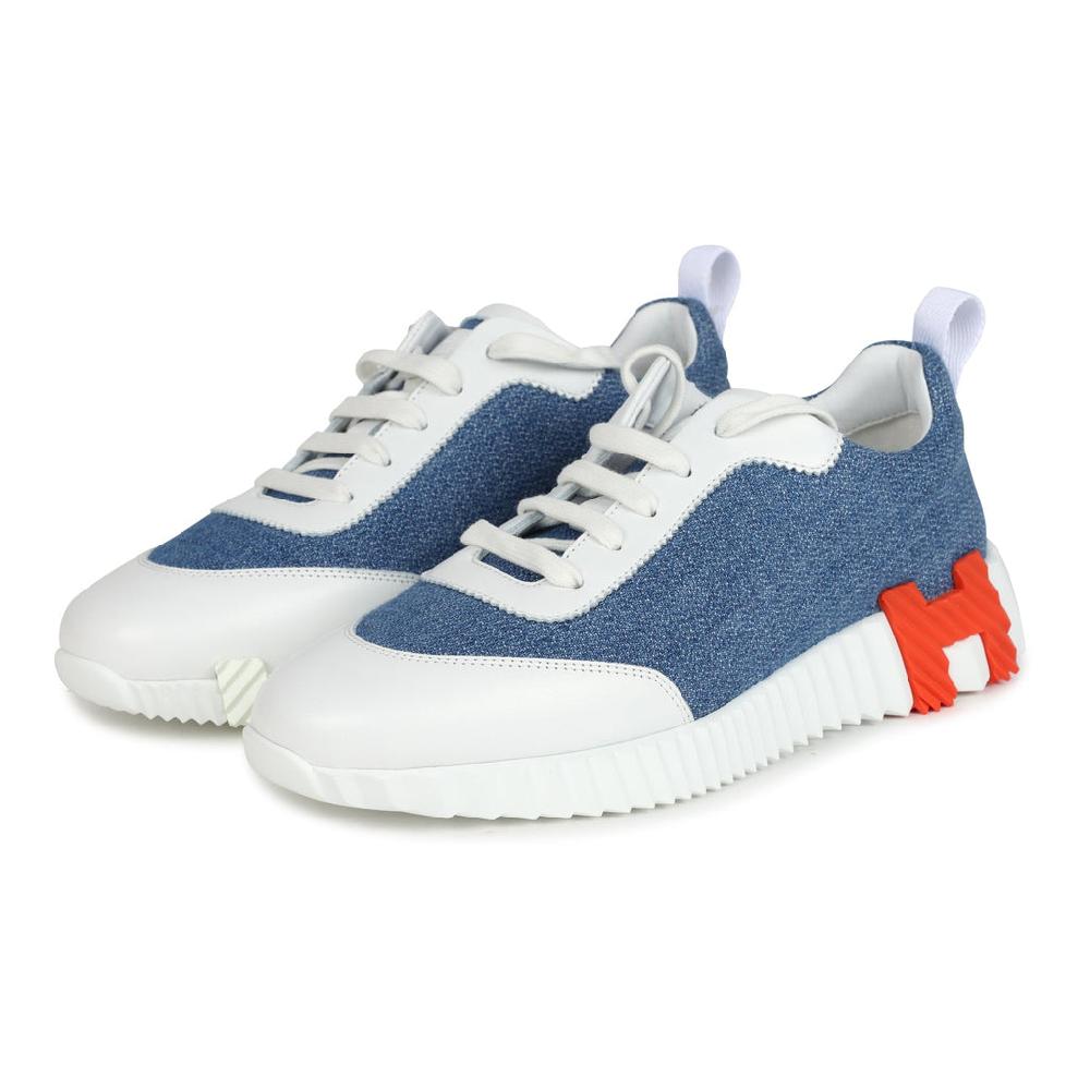 Hermes Bouncing Sneaker Bleu Clair Denim and Blanc Calfskin 38 EU