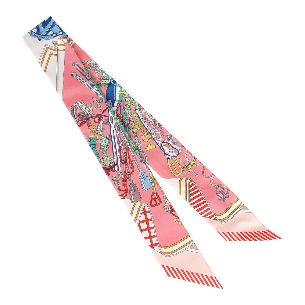 Hermes "Bouquets Sellier" Rose Bleu And Rouge Multi Silk Twilly