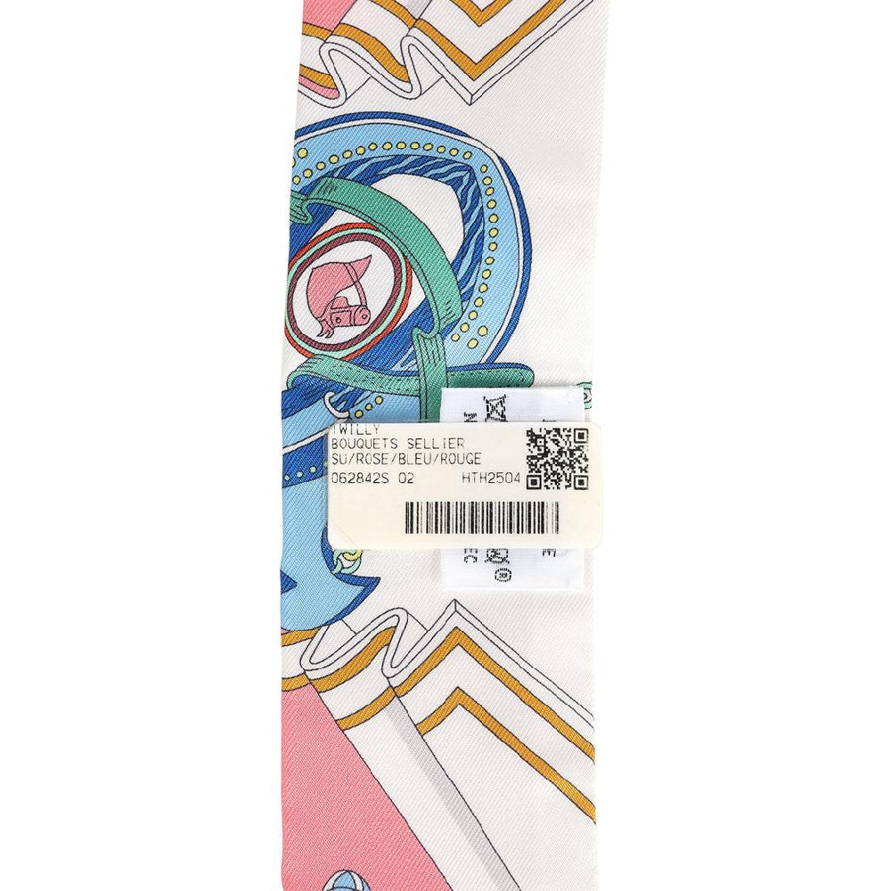 Hermes "Bouquets Sellier" Rose Bleu And Rouge Multi Silk Twilly