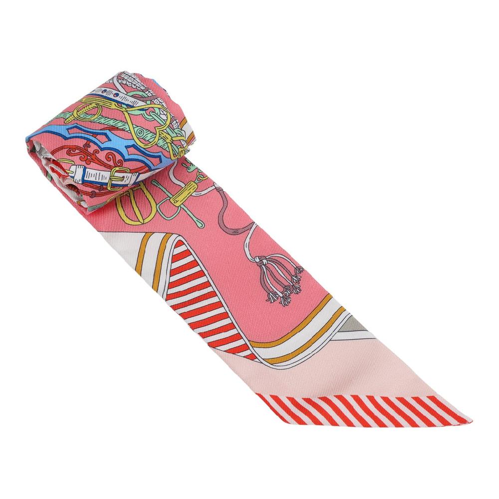 Hermes "Bouquets Sellier" Rose Bleu And Rouge Multi Silk Twilly