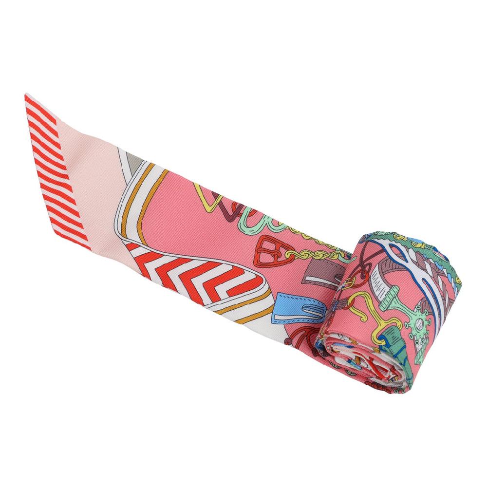 Hermes "Bouquets Sellier" Rose Bleu And Rouge Multi Silk Twilly