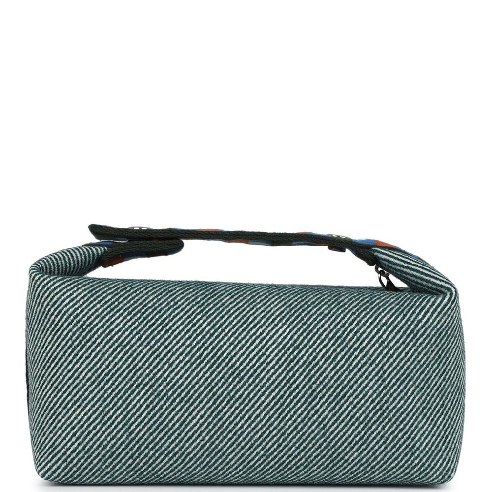 Hermes Bride-A-Brac Au Carre Case PM Vert Foret H Natte Canvas And Wool Palladium Hardware