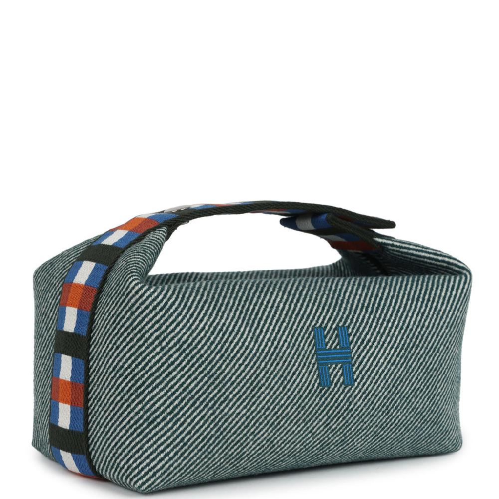 Hermes Bride-A-Brac Au Carre Case PM Vert Foret H Natte Canvas And Wool Palladium Hardware