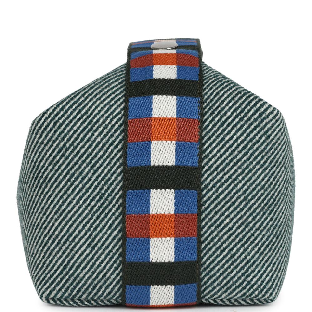 Hermes Bride-A-Brac Au Carre Case PM Vert Foret H Natte Canvas And Wool Palladium Hardware