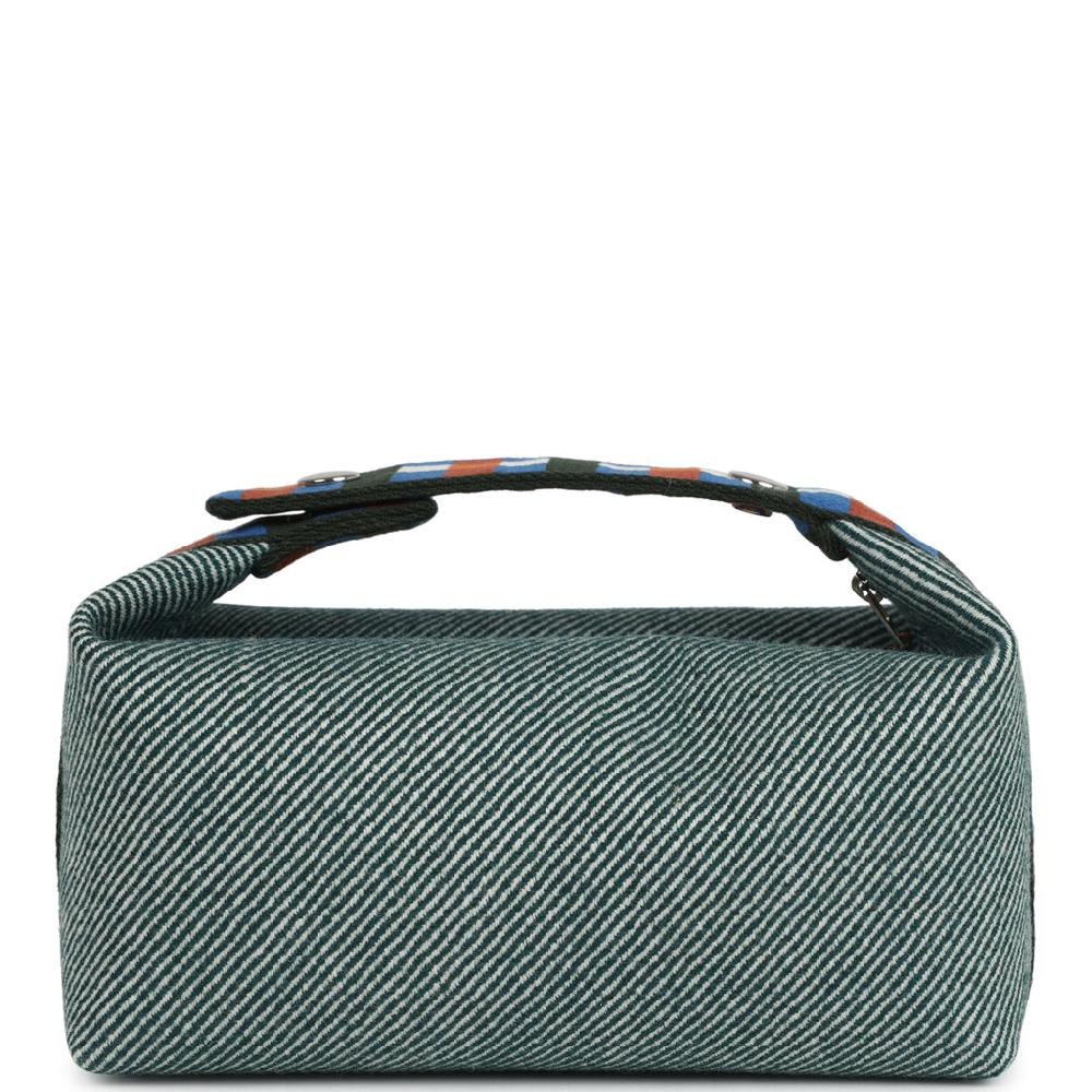 Hermes Bride-A-Brac Au Carre Case PM Vert Foret H Natte Canvas And Wool Palladium Hardware