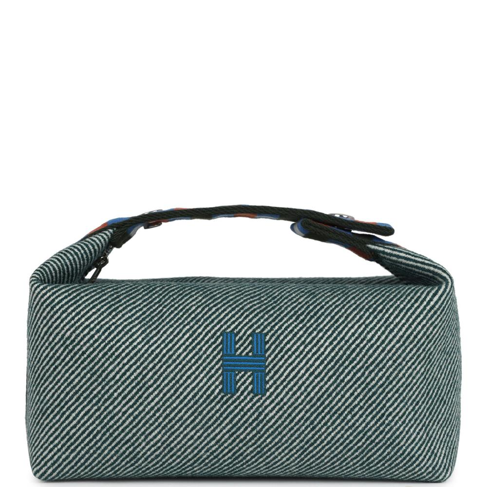 Hermes Bride-A-Brac Au Carre Case PM Vert Foret H Natte Canvas and Wool Palladium Hardware