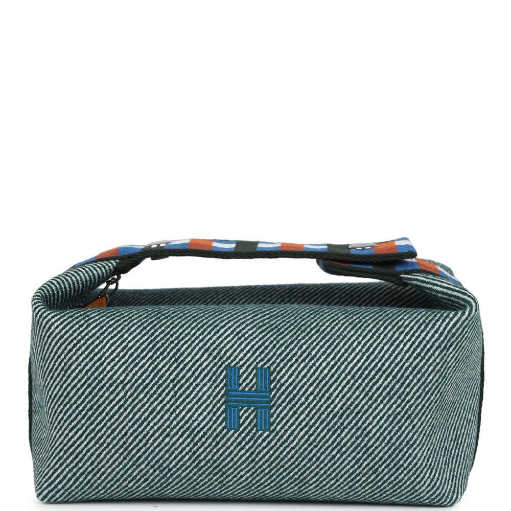 Hermes Bride-A-Brac Au Carre Case PM Vert Foret H Natte Canvas and Wool Palladium Hardware