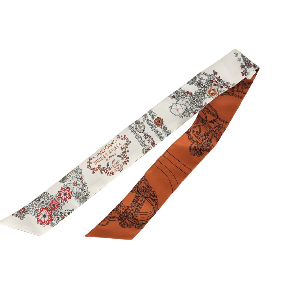 Hermes "Brides De Gala En Fleur" Cuir Multi Silk Twilly Pair