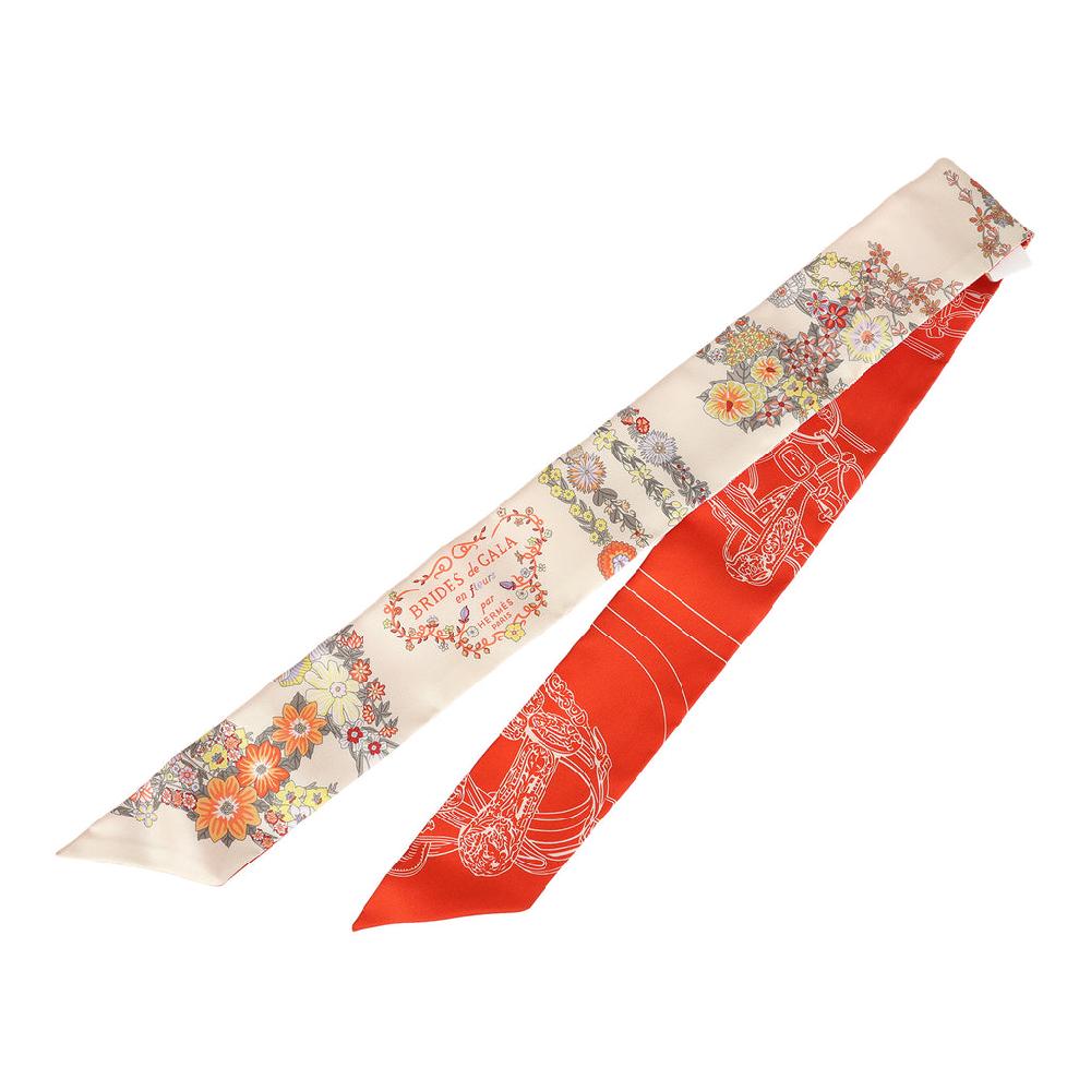 Hermes "Brides De Gala En Fleur" Vanille Orange And Kaki Multi Silk Twilly