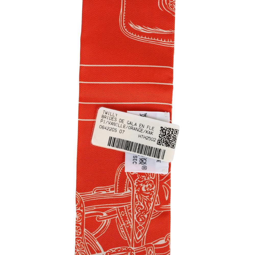 Hermes "Brides De Gala En Fleur" Vanille Orange And Kaki Multi Silk Twilly Pair